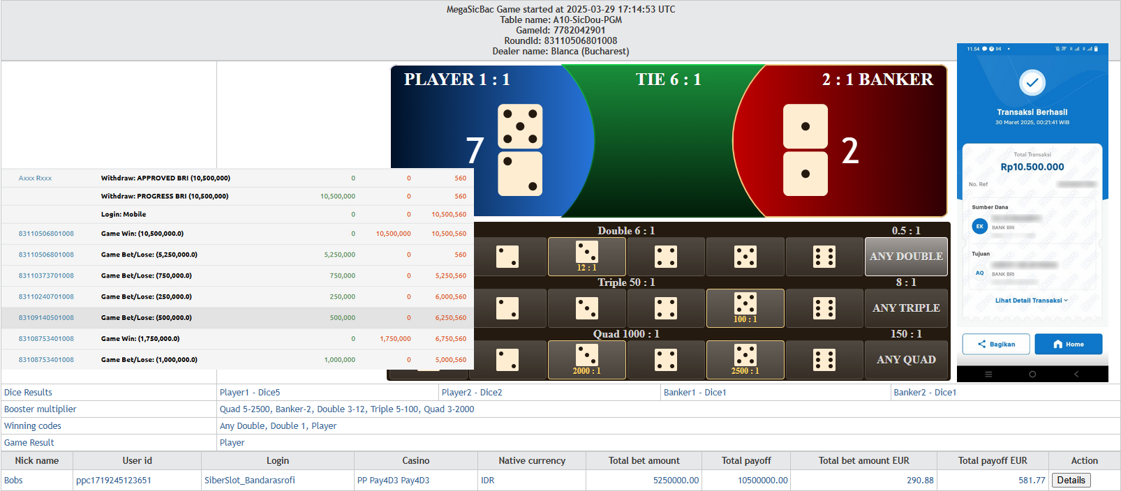 JACKPOT LIVE CASINO MAIN MEGA SIC BACARAT | 30 MARET 2025